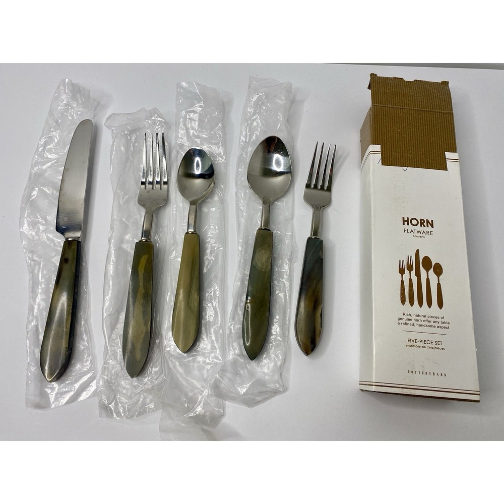 Pottery Barn Horn Flatware 2008-2009 Genuine Horn 5 Piece Place Setting Read #7